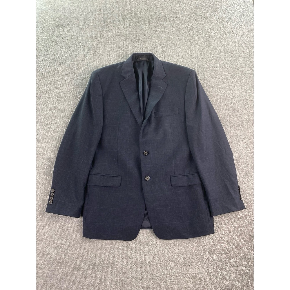 Lauren Ralph Lauren Suit Jacket 42 R Blue Wool Glen Plaid Windowpane Designer